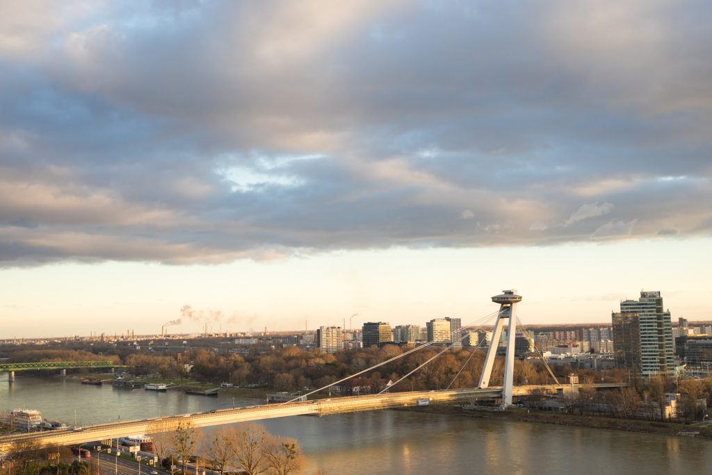 Watch tower located at the top of a bridge mast, in Bratislava