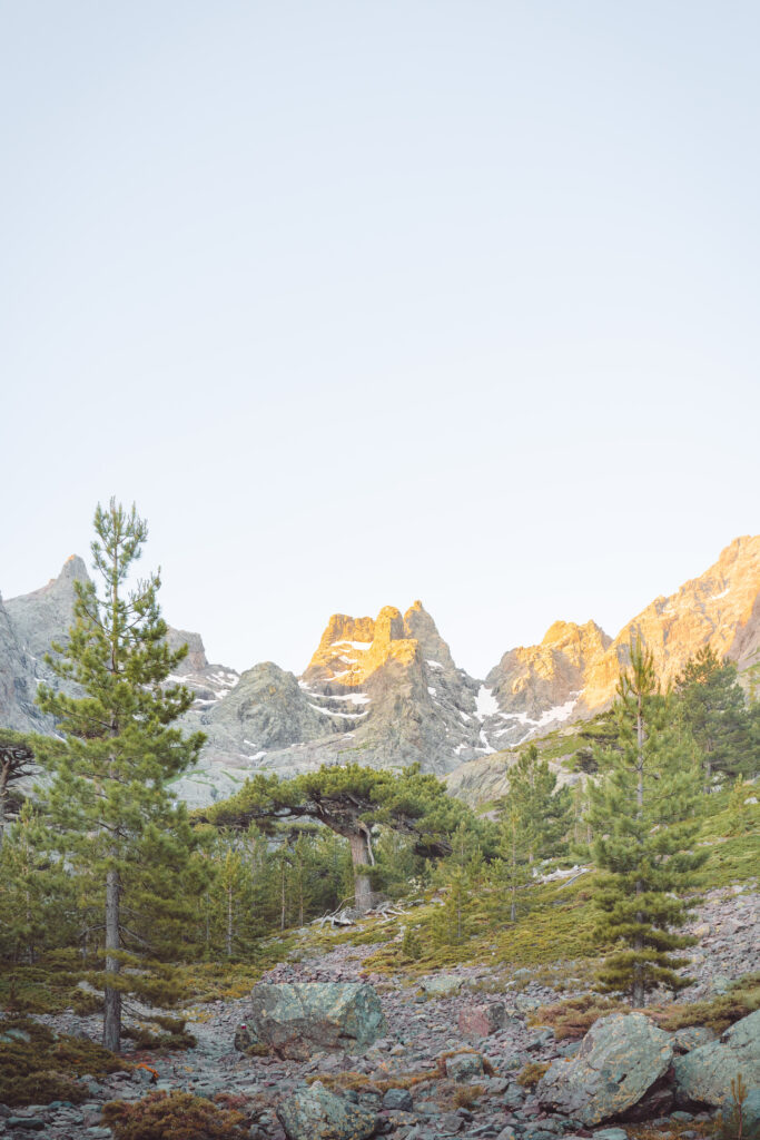 Sunrise on the Corsican peaks, where snow still resides