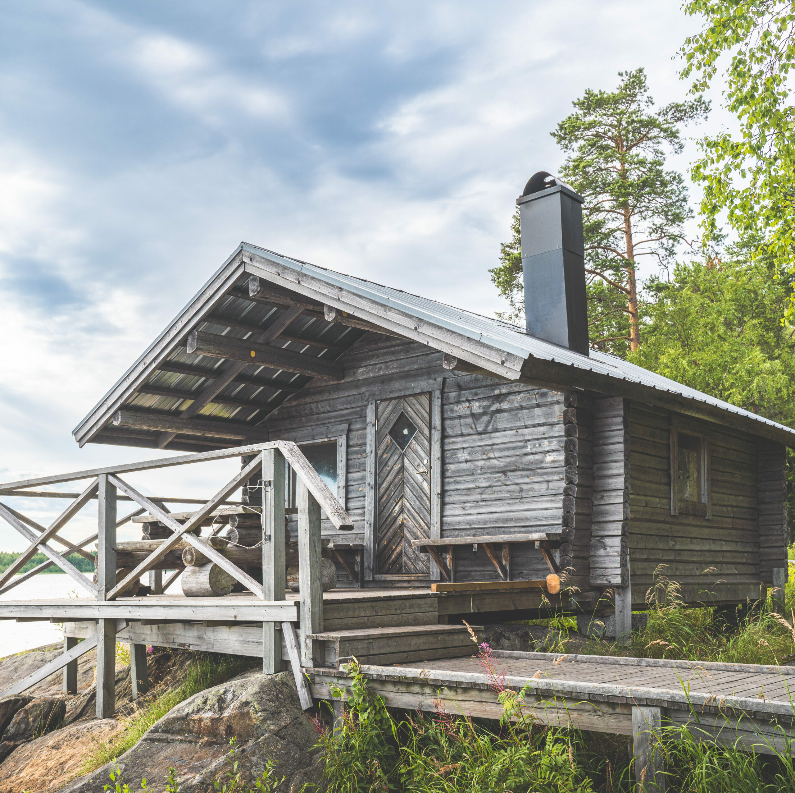 Wooden shelter by the lake