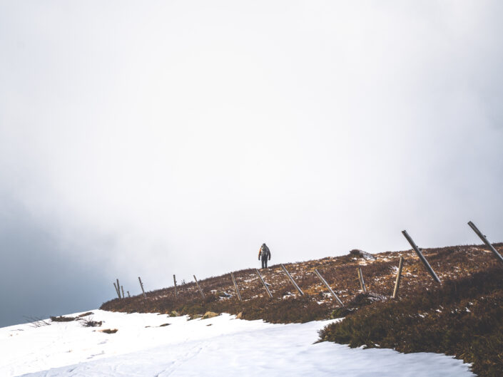 Man walking on a snowy mountain
